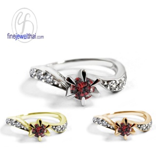 Finejewelthai-แหวนโกเมน-แหวนเงินแท้-แหวนพลอย-พลอยประจำเดือนเกิด-Garnet-Silver-Ring-R1211gm (เลือกสีตัวเรือนได้)