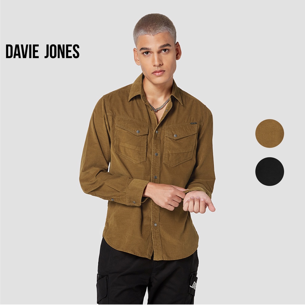 davie-jones-เสื้อเชิ้ต-ผู้ชาย-แขนยาว-สีน้ำตาล-สีดำ-long-sleeve-shirt-in-brown-black-sh0105br-bk
