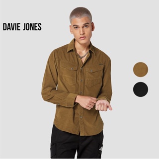 DAVIE JONES เสื้อเชิ้ต ผู้ชาย แขนยาว สีน้ำตาล สีดำ Long Sleeve Shirt in brown black SH0105BR BK