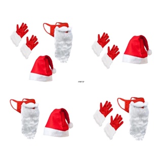 ✿ ถุงมือหนวดเครา ตลก หมวกซานต้า Unisex สบาย สีแดง สําหรับเด็ก ผู้ใหญ่