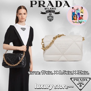 ปราด้า Prada Nappa กระเป๋าสะพายหนัง/กระเป๋าผู้หญิง/สไตล์ล่าสุด/กระเป๋าหนังแกะโซ่