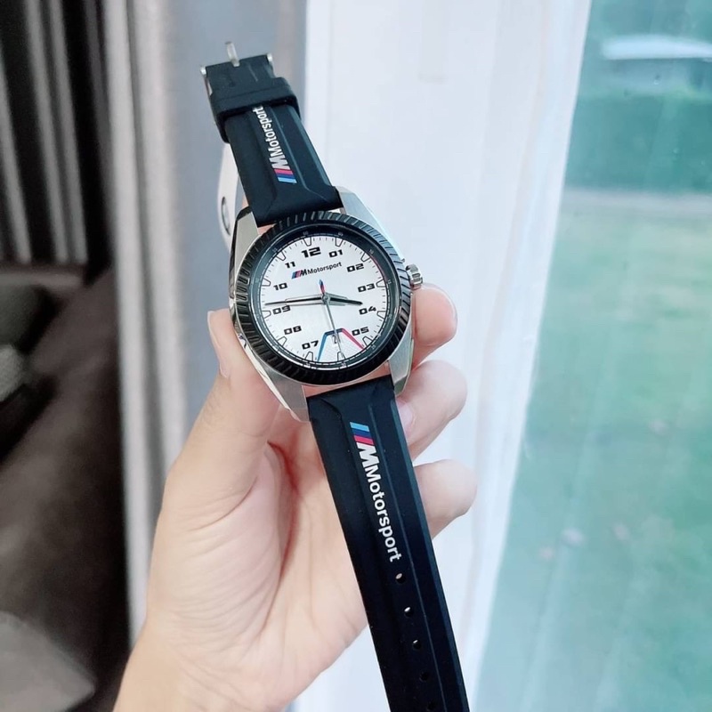 ผ่อน0-นาฬิกาชาย-สายซิลิโคนสีดำ-bmw-watch-motorsport-silver-black-silicone-bmw1001-หน้าปัด-42-มม