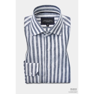 DGRIE Two Tone Dark Navy Stripe Shirt-เสื้อเชิ้ตลินินลายทางสีน้ำเงิน