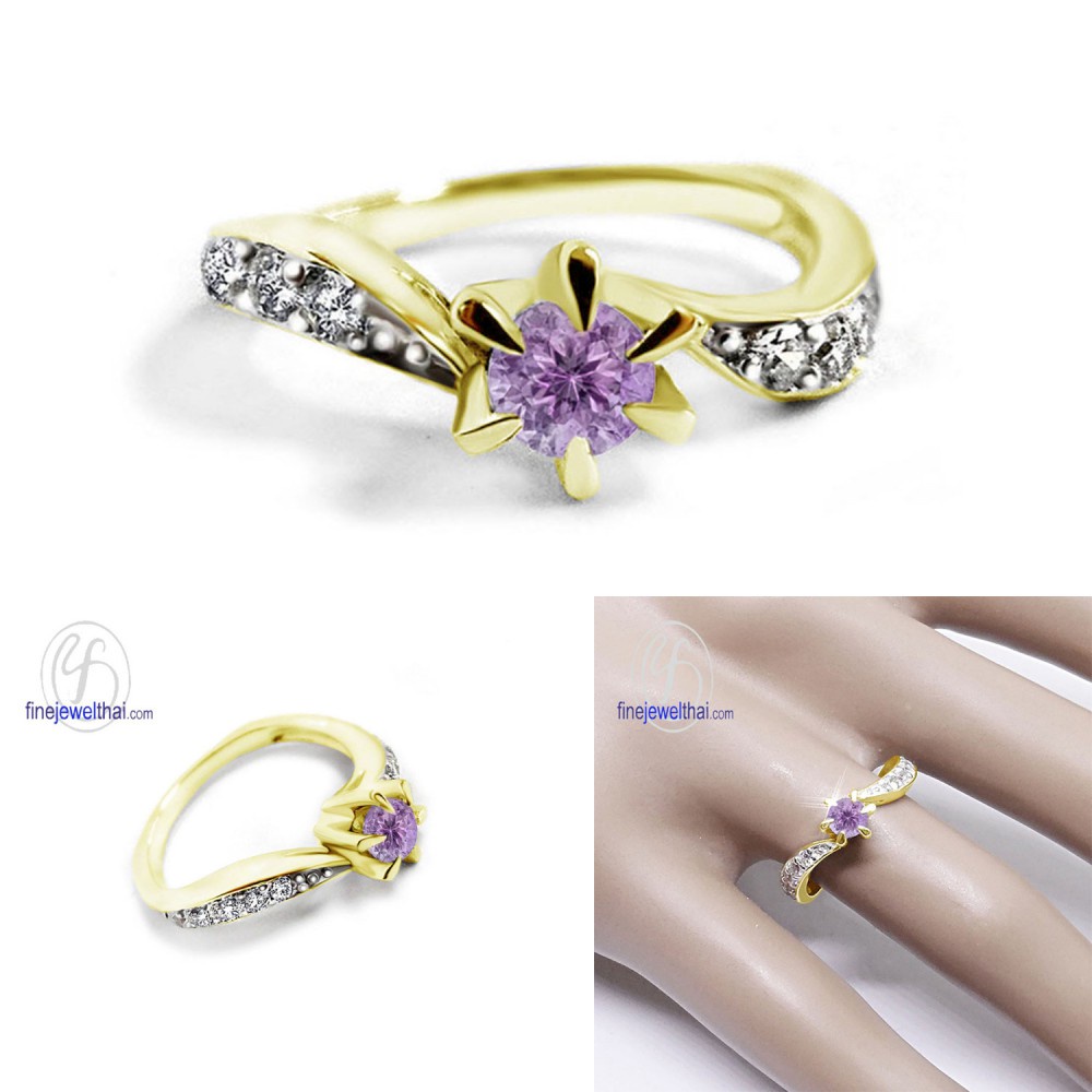 finejewelthai-แหวนอะเมทิสต์-แหวนเพชรcz-แหวนเงินแท้-แหวนพลอยแท้-amethyst-silver-ring-r1211amt-เลือกสีตัวเรือนได้