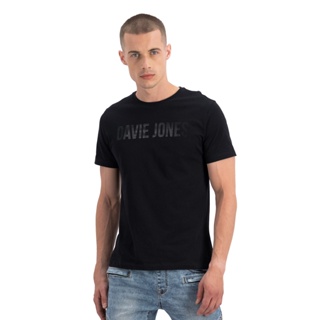 เสื้อแขนสั้น DAVIE JONES เสื้อยืดพิมพ์ลายโลโก้ สีดำ Logo Print T-Shirt in black LG0031BK เสื้อยืดลำลอง