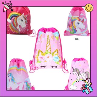 💼👜 กระเป๋าเป้สะพายหลัง ผูกเชือก พิมพ์รูปการ์ตูน Unicorn 👜💼