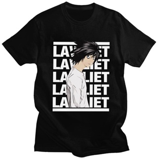 Trendy L Lawliet Tshirt for Men Short Sleeved Leisure Anime Manga Death Note T-Shirt Crew Neck Pure Cotton Tee Shirts Ap