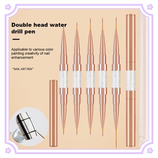 1Pc Rose Gold Double-Headed 5/7/9/12/15/20มม. Nail Art Liner แปรงเล็บเส้นวาดภาพวาดดอกไม้ปากกา Rhinestones Handle Nail Art เครื่องมือ