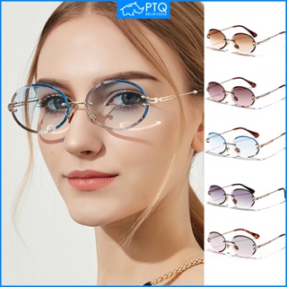 Ptq แว่นตากันแดด UV400 กรอบโลหะ ทรงวงรี ไม่มีขอบตัด ทันสมัย แฟชั่นสําหรับผู้ชาย และผู้หญิง 2020