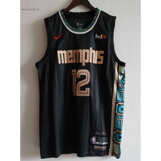 เสื้อกีฬาบาสเก็ตบอล NBA Memphis Grizzlies สําหรับผู้ชาย 2021 #เสื้อกีฬาบาสเก็ตบอล ปักลายทาง Ja Morant สีดํา 12 ชิ้น