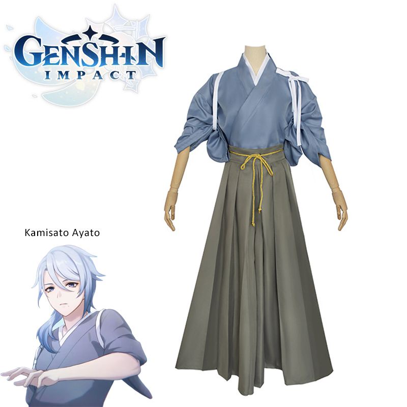 รายละเอียดเพิ่มเติมเกี่ยวกับ Game Genshin Impact Kamisato Ayato Cosplay Costume Unisex Kendougi and Hakama Game Character Wig Accessories
