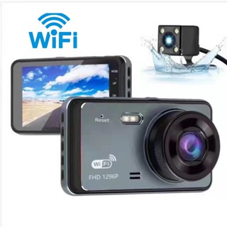 กล้องติดรถยนต์ WIFI Full HD 1296P หน้าจอสัมผัส เลนส์คู่