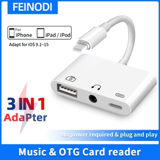 FEINODI 3 -in-1สายฟ้าเป็น USB+3.5mmอะแดปเตอร์เสียงช่องเสียบหูฟัง 3.5 มม รองรับการฟังเพลง/ชาร์จพร้อมกัน
