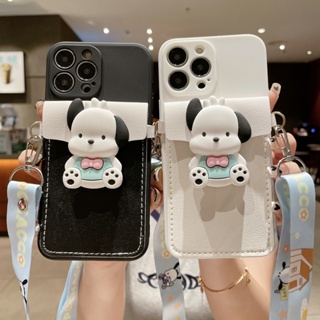 Compatible For Xiaomi 13T 12T 11T 10T Mi 13 12 11 Lite POCO X5 F5 X4 F3 M3 Pro X3 NFC X3 GT POCO M5 M4 Pro Creative Pochacco card bag with string silicone phone case