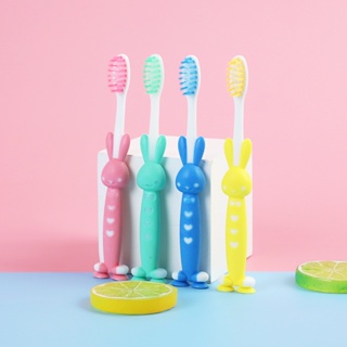 Simple Childrens Cartoon Fine Soft Bristle Rabbit Silicone Toothbrush Handle Cleaning Toothbrush