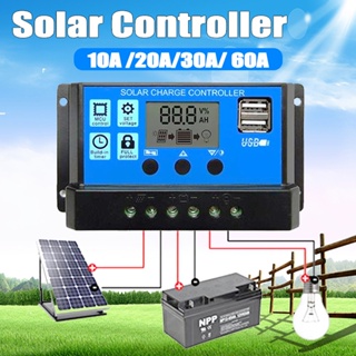 Solar charger Controller 10A /20A/30A/ 60Aชาร์จเจอร์ PWM อัตโนมัติ เอาต์พุต USB คู่ LCD แสดงผล 5V