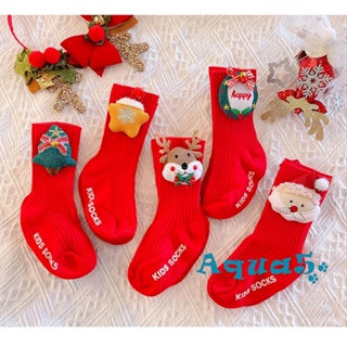 Aqq- ถุงเท้าถัก กันลื่น ระบายอากาศ ลายคริสต์มาส น่ารัก สําหรับเด็ก
