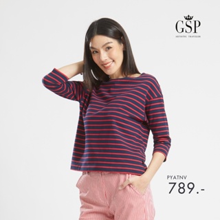 GSP เสื้อยืด เสื้อยืดผู้หญิง Blouse แขนยาวลายริ้วสีกรมแดง Lucky Stripes (PYATNV)