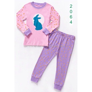 L-PJG-2064 ชุดนอนเด็ก สีชมพู ลายกระต่าย แนวเข้ารูป Slim Fit ผ้า Cotton 100% เนื้อบาง