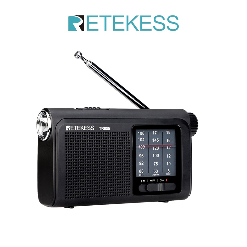 ภาพหน้าปกสินค้าRetekess TR605 AM FM SW วิทยุพกพา ใช้แบตเตอรี่ พร้อมไฟฉายฉุกเฉิน LED แจ็คหูฟัง
