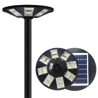 LED SOLAR STREET LIGHT โคมไฟถนนแอลอีดีโซล่า 8 ทิศ ทรงกลม แสงอุ่น Warm Light with remote control and radar sensor