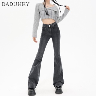 DaDuHey💕 Womens Korean Style High Waist Slimming Plus Size High Street Mop Pants New Black Gray Slightly Flared Bootcut Jeans