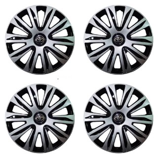 Wheel Cover ฝาครอบกระทะล้อ ขอบ R 15 นิ้ว ลาย มีดุม TOYOTA ดุมดำเงิน wc83 (1 ชุด มี 4 ฝา)