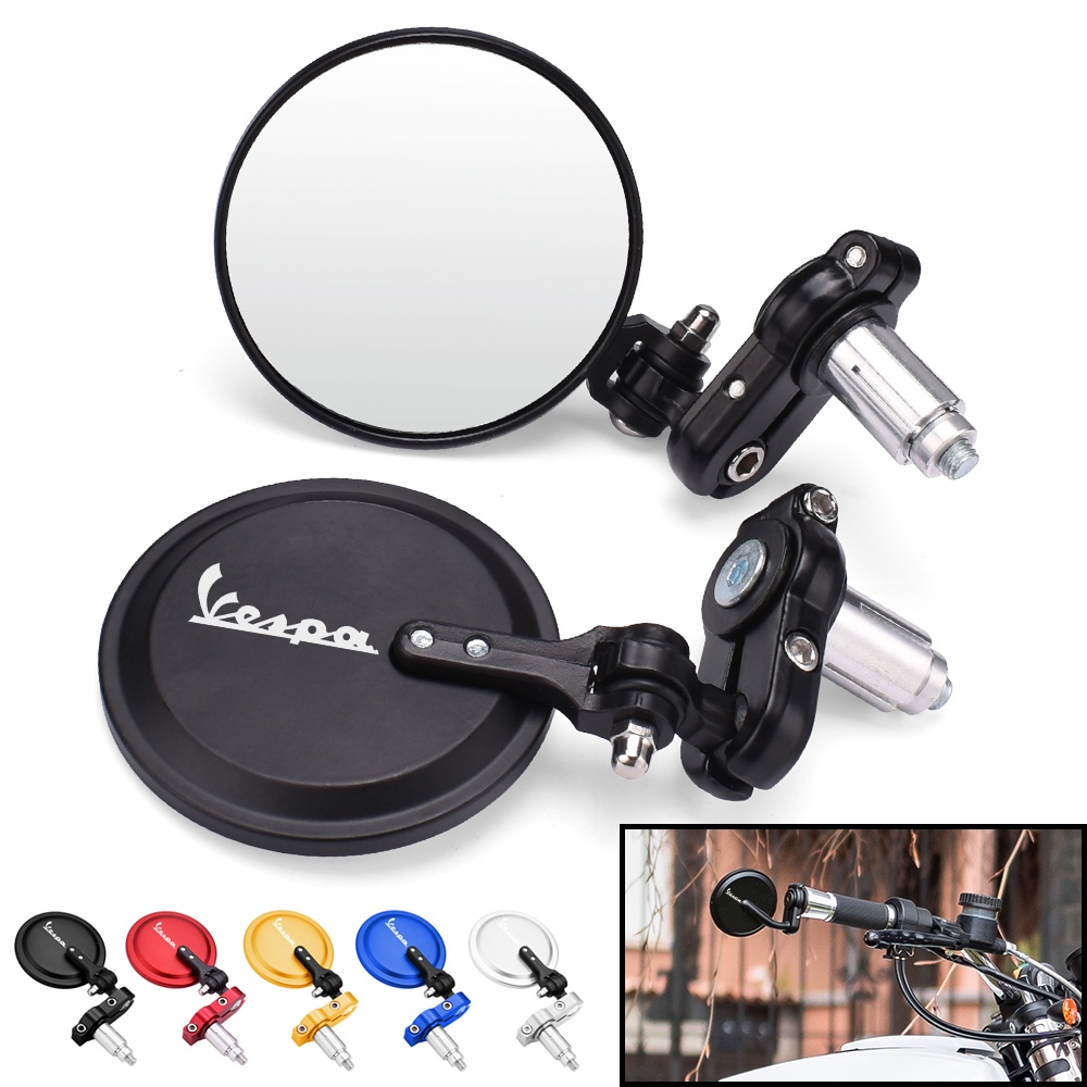 Motorcycle Mirrors Round Folding Bar End Side Mirrors For Piaggio Vespa