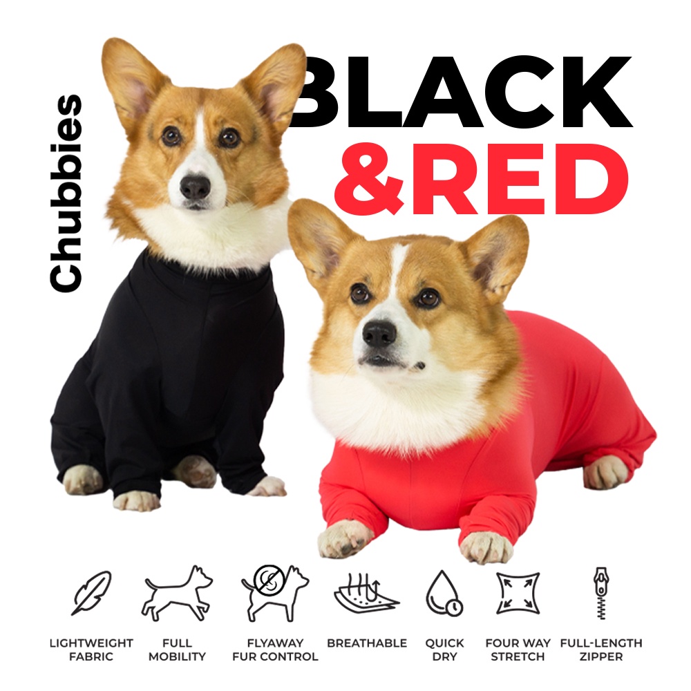 ch3-chubbies-nylondevil-red-black-upf50-onesies-ชุดกันขนร่วงสัตวเลี้ยง-เสื้อสุนัข-กันขนร่วงหมาในบ้าน-รถ-ป้องกันเลียแผล