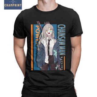 เสื้อยืดคอกลม แขนสั้น ผ้าฝ้ายแท้ พิมพ์ลายอนิเมะ chainsaw man สไตล์ญี่ปุ่น สําหรับผู้ชายS-5XL