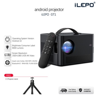 สินค้า Projector  8000L Full HD Android with 10.0 System ,โปรเจคเตอร์พกพา โฟกัสอัตโนมัติ Bluetooth 5.0 ประกันศูนย์1ปี