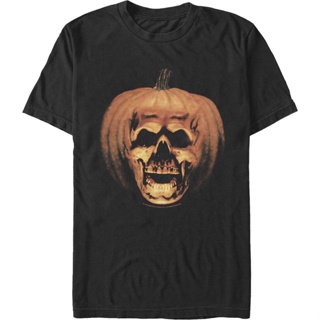 Pumpkin Skull Halloween II T-Shirt เสื้อยืดสีขาวผู้ชาย เสื้อคู่รัก