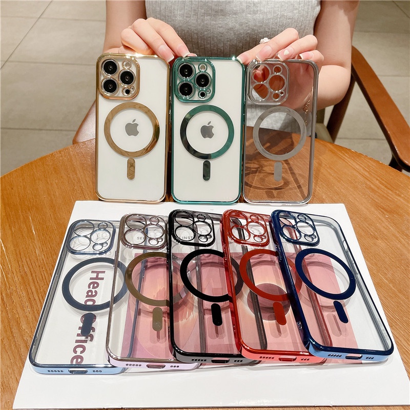 เคสโทรศัพท์มือถือ-ซิลิโคนนุ่ม-ใส-แม่เหล็ก-หรูหรา-สําหรับ-iphone-14-plus-13-12-11-pro-max