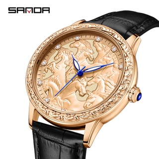 Sanda นาฬิกาข้อมือควอตซ์แฟชั่น สายหนัง กันน้ํา หรูหรา สไตล์นักธุรกิจ สําหรับบุรุษ