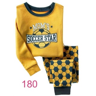 LBLP-180 ชุดนอนเด็กผู้ชาย ผ้าเนื้อบางนิ่ม สีเหลือง ลายSoccer ball 🚗พร้อมส่งด่วนจาก กทม.🇹🇭