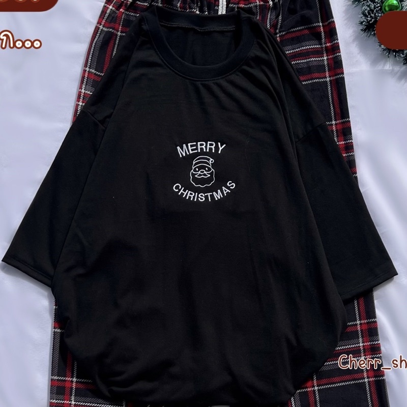 ขายเฉพาะเสื้อ-เสื้อยืดโอเวอร์ไซส์-oversize-ผ้าคอตตอน-ลายคริสมาส
