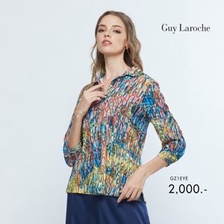 Guy Laroche เสื้อผู้หญิง เสื้อเชิ้ตผู้หญิง The Logo Mania Shirt ทรงหลวมแขนยาว ดีเทลผ่าพอดีข้อศอก (GZ1EYE)