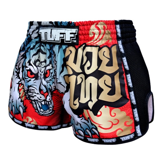 tuff-ทัฟฟ์-มวยไทย-กางเกงมวยไทย-เรโทร-สีแดง-เสือ-muay-thai-boxing-shorts-red-retro-tiger-xxl