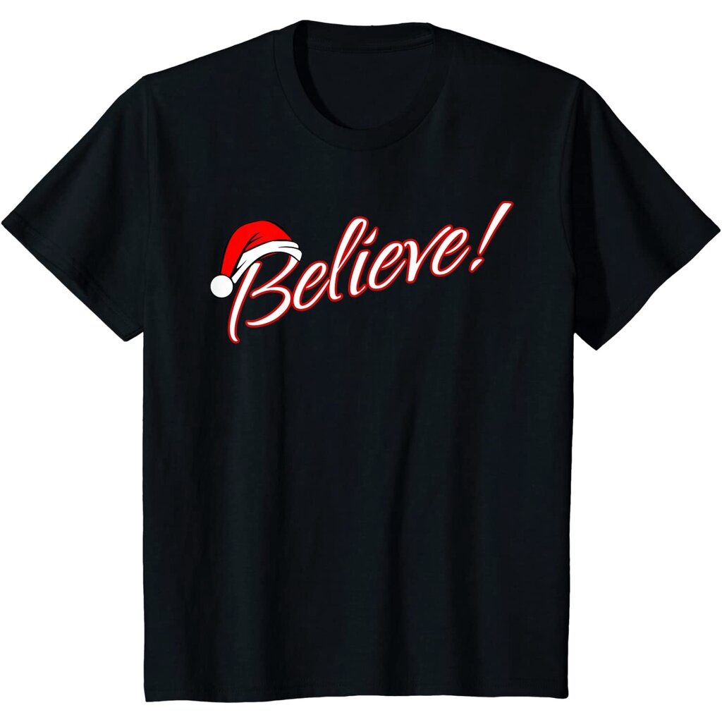 t-shirt-เสื้อยืดผ้าฝ้ายพิมพ์ลาย-believe-christmas-ซานตาคลอสย้อนยุคสําหรับผู้ชาย-ชุดคริสต์มาสใหม่