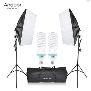 Andoer ชุดอุปกรณ์เต็นท์ร่ม สําหรับถ่ายภาพสตูดิโอ หลอดไฟ 135W 2 ชิ้น ขาตั้งกล้อง 2 ชิ้น ซอฟท์บ็อกซ์ 2 ชิ้น กระเป๋า 1 ชิ้น สําหรับถ่ายภาพผลิตภัณฑ์ UK Pl