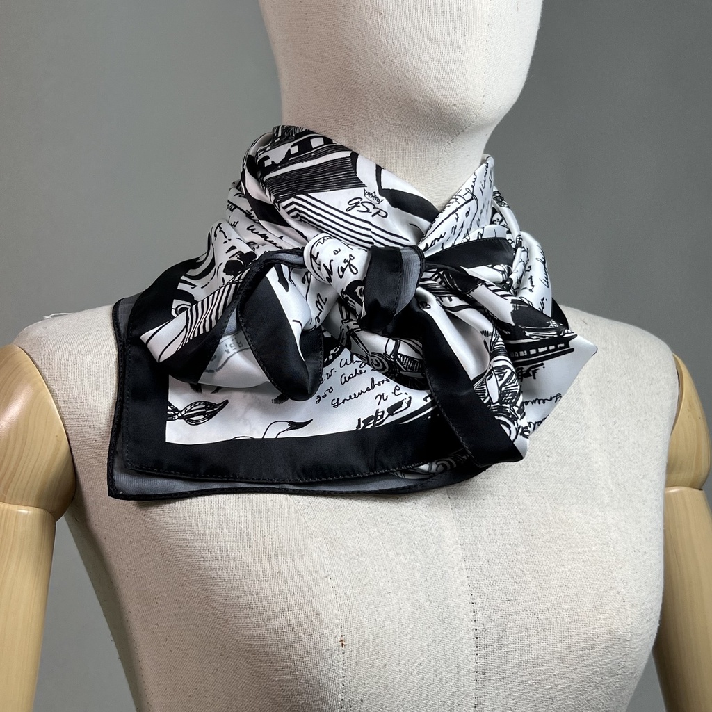 gsp-silk-satin-scarf-ผ้าพันคอจีเอสพี-ผ้าพันคอ-ลายกราฟฟิก-สีดำ-pl4fbl