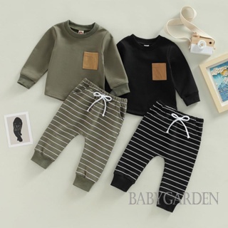 Babygarden ชุดเสื้อแขนยาว คอกลม และกางเกงขายาว ลายทาง แฟชั่นฤดูใบไม้ร่วง สําหรับเด็กผู้ชาย อายุ 0-3 ปี