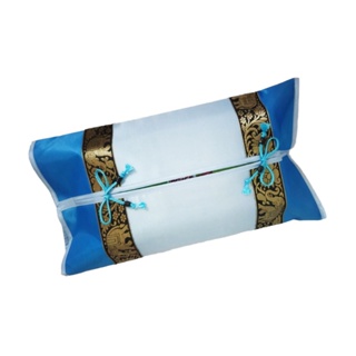 ปลอกใส่กล่องกระดาษทิชชู่สไตล์ลายริบบิ้นช้างไทย สีฟ้า (Thai Tissue box Cover)