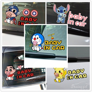 โมเดลรถยนต์ Srickers Baby In Car On Board Doraemon Pikachu Crayon Shin-chan น่ารัก สําหรับเด็ก