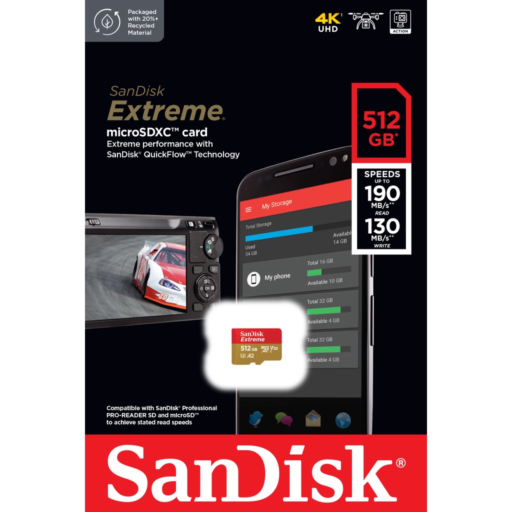 SANDISK Extreme Micro SDcard 512GB 1TB 190MB UHS I V30 4K U3 C10 A2 SDcard Memory card microSD Shopee Thailand