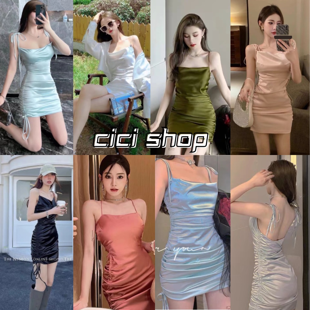 cicishop-2179-satin-dress-เดรสสั้นซาตินสายรูดข้าง-สวยหรูดูแพงสุดๆ