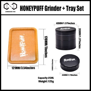 HONEYPUFF Grinder + Tray Set Plastic Rolling Tray + Metal Grinder + Metal Storage Container Jar Accessories เครื่องบด