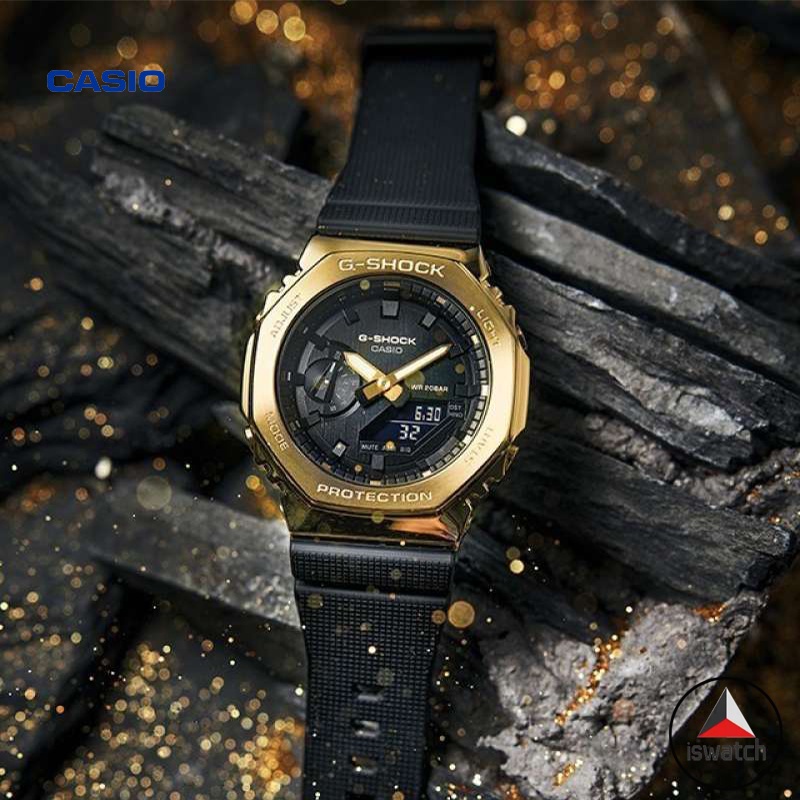มาใหม่-casio-g-shock-นาฬิกาข้อมืออะนาล็อก-สายเรซิ่น-สีดํา-สีทอง-สําหรับผู้ชาย-gm-2100g-1a9
