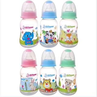 ATTOON แอทตูน ขวดนมทรงบูธ 4oz Smile ฝาสี ลายสัตว์ แพ็ค 6 ขวด