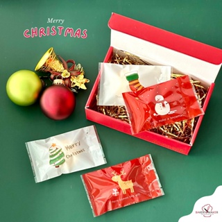 Xmas ถุงซีลใสแดง-ขาว ขนาด 7 x 12 ซม. คละ 4แบบ แพค 50 ใบ / Merry Christmas cookie bags